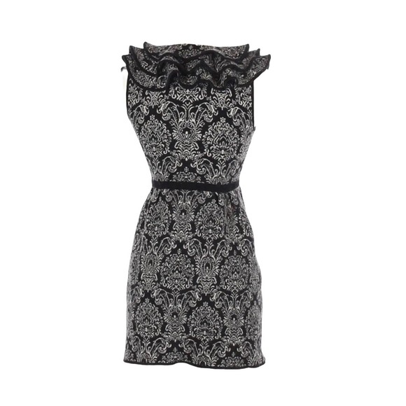 Anthropologie LEIFSDOTTIR Womens Black White Ikat Ruffled Sweater Dress Sz M - Picture 2 of 3